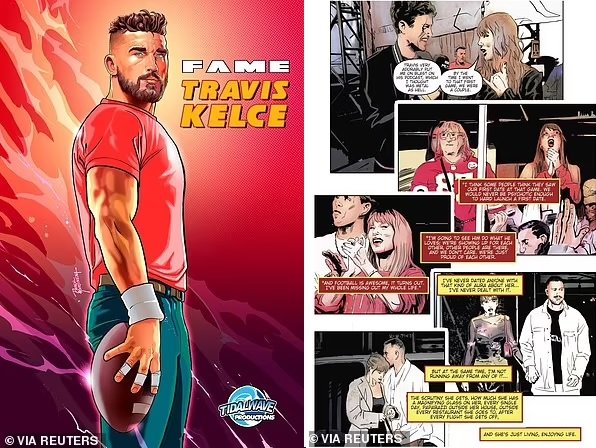 Travis Kelce and Taylor Swift's beautiful romance is immortalized in a series of brilliant comic book sketches