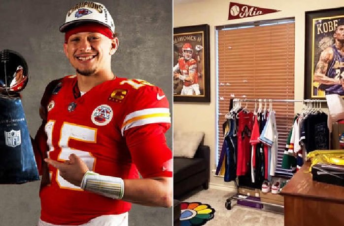 Patrick Mahomes’ Mom Randi Shows off His Childhood Home, Including Travis Kelce Mannequin and Baby Photos