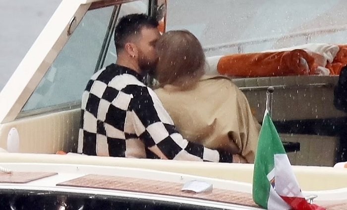 Taylor Swift and Travis Kelce are pictured kissing and embracing on boat ride in scenic Lake Como during romantic break