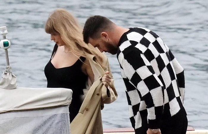 Taylor Swift and Travis Kelce are pictured kissing and embracing on boat ride in scenic Lake Como during romantic break