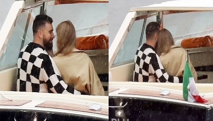 Taylor Swift and Travis Kelce are pictured kissing and embracing on boat ride in scenic Lake Como during romantic break