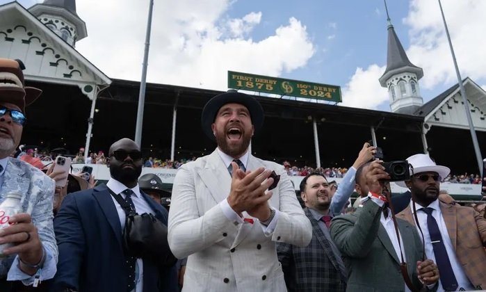 Watch Travis Kelce Celebrate After His First Bet Hits at the Kentucky Derby